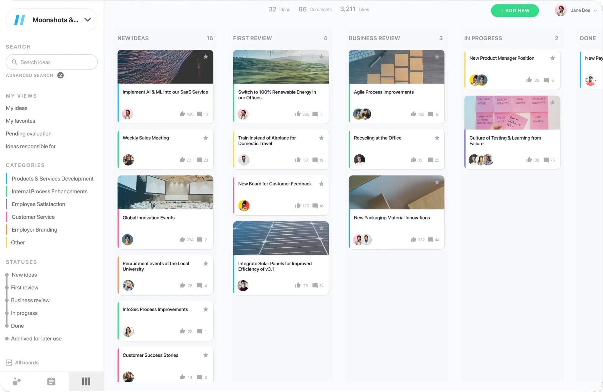 Viima Kanban view screenshot